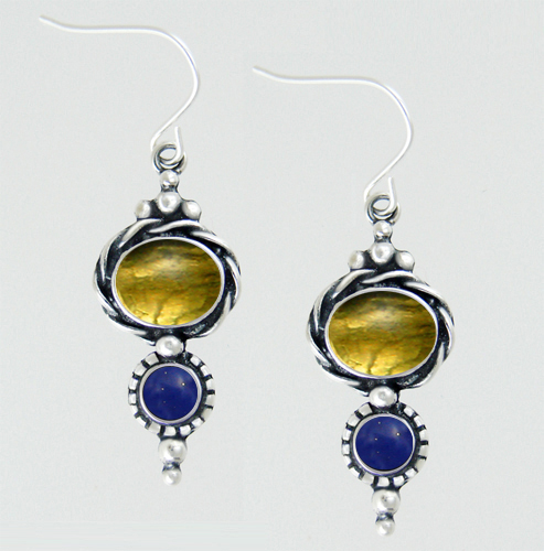 Sterling Silver Drop Dangle Earrings With Citrine And Lapis Lazuli